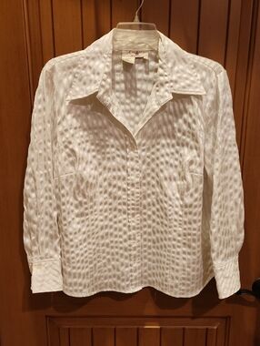 Women's White Textured metallic stripe Button-Down Shirt by Como